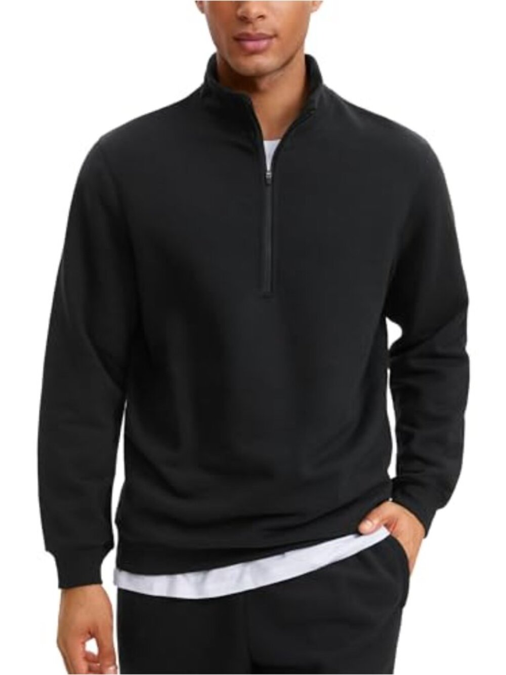 Fleece Lined Half Zip Sweatshirt Mock Neck Relaxed Fit